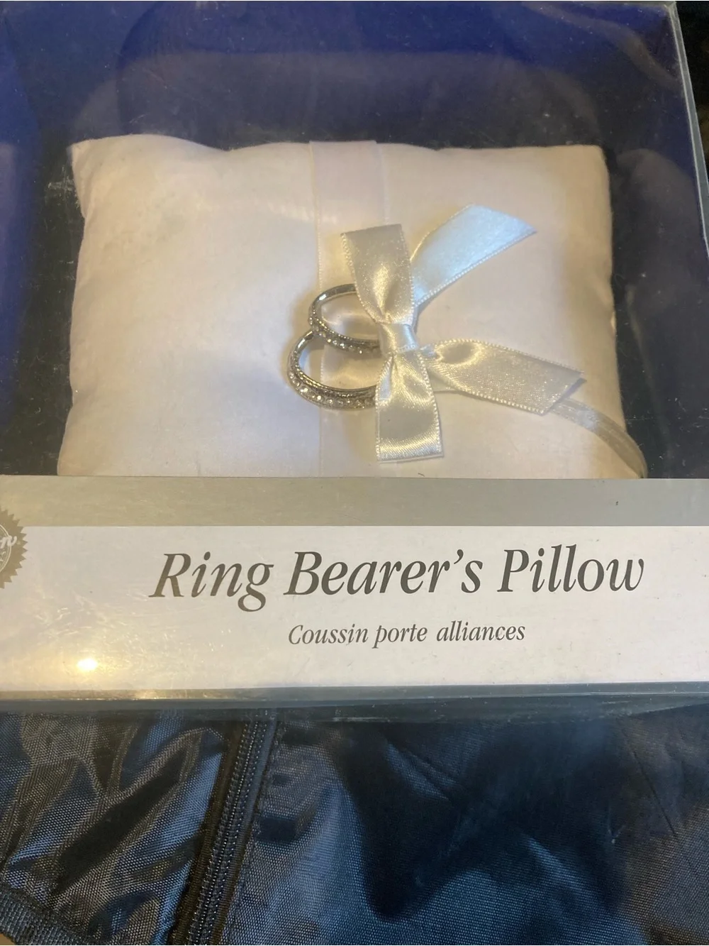 Wilton White Satin Ring Pillow with Ribbon Accent